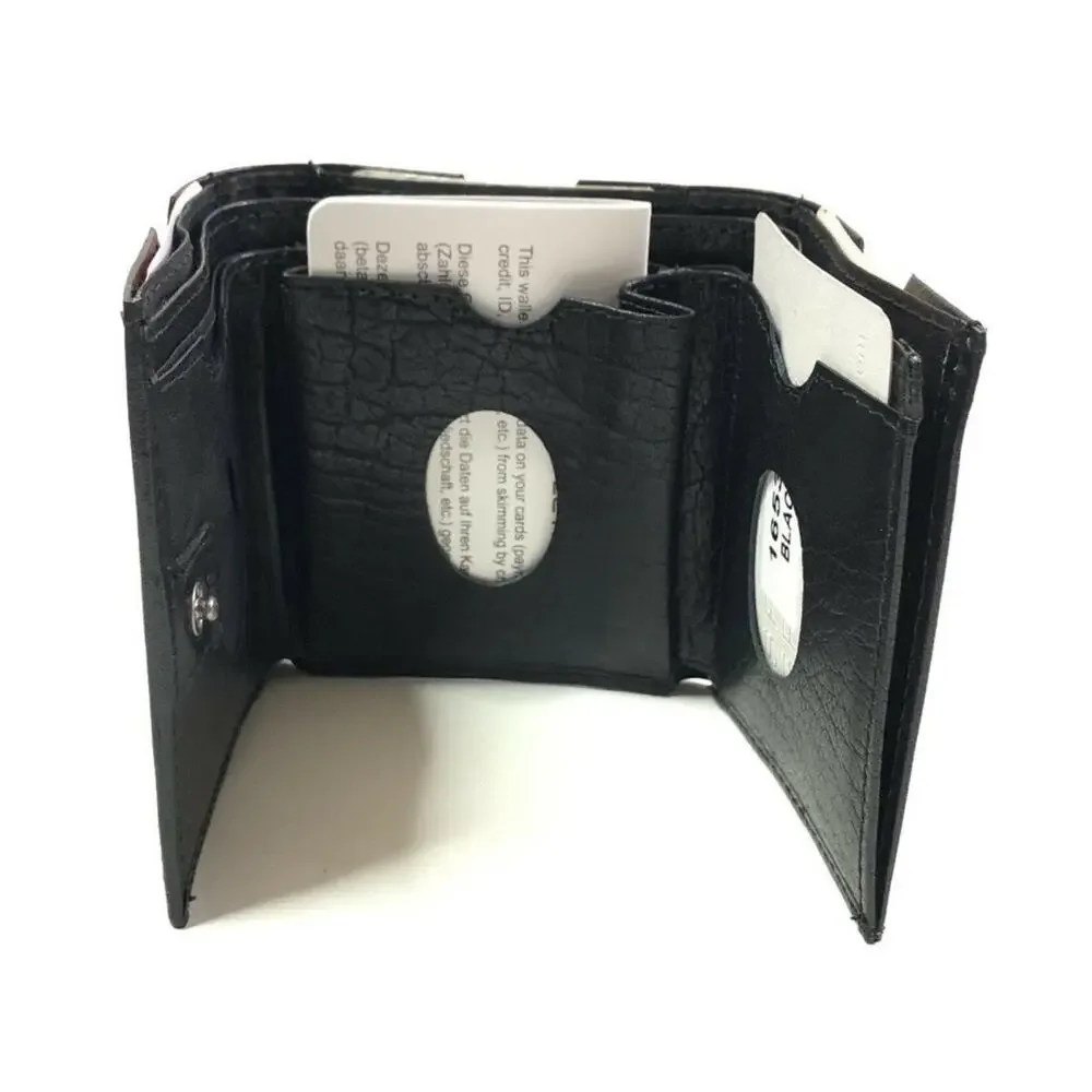 Spikes and Sparrow Austin Black Leather Wallet Trifold Snap RFID Protection New